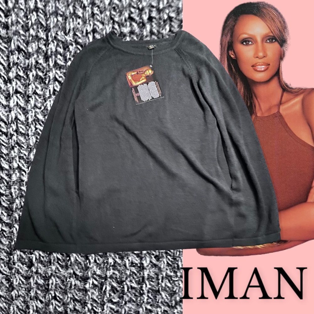 NWT IMAN Global Chic Womens Sweater Poncho Cape Black Tunic Size M L